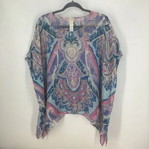 Chico’s Boho Poncho Style Loose Fit Linen Top